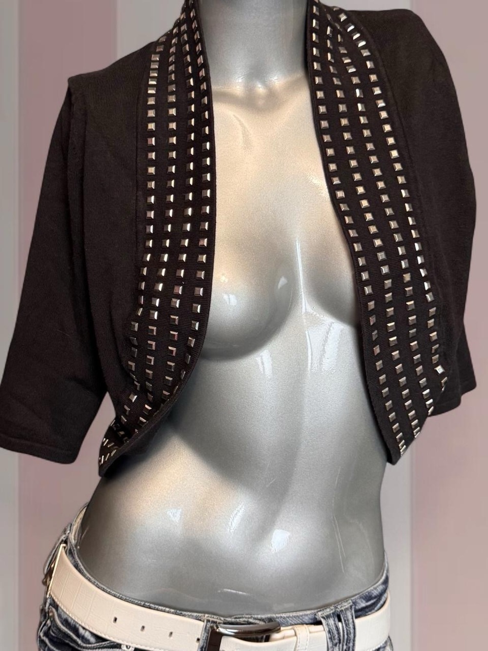 Y2K Cropped Studded Open Cardigan
